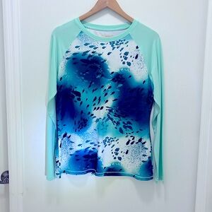 Reel Legends XL Long‎ Sleeve Performance Fishing Shirt Fish Print Teal